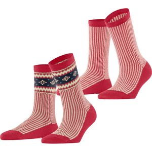 ESPRIT - Scandi Multipack - Sokken - Rood - 2 paar - Katoen Wol Gedessineerd