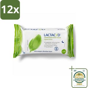 Lactacyd Tissues Verfrissend 15 stuks per verpakking - Voordeelverpakking - 12 stuks - Biologisch afbreekbare doekjes - Intieme hygiene