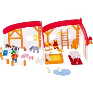 Houten poppenhuis - boerderij - 35-delig - kinderspeelgoed