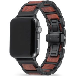 Apple Watch-bandje - rood sandelhout en zwart staal 38-41 mm