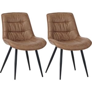 Colenis® - Manila Eetkamerstoel - Set Van 2 - Cognac - Microfiber Stof- Zonder Armleuning