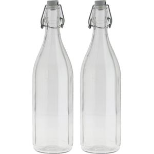 Cuisine Elegance set van 2x stuks weckflessen transparant beugeldop glas van 1 liter