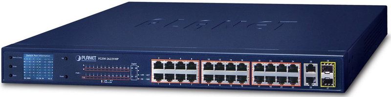 Planet - 24-poorts Netwerkschakelaar - Zwart - 10/100TX PoE - 2-poorts Gigabit