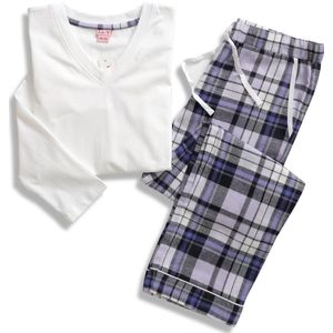 La-V pyjama sets voor Meisjes met geruite flanel broek Wit/Lila 116-122