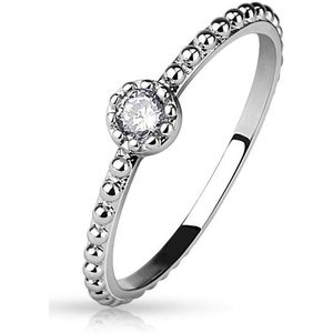 Ring Dames - Ringen Dames - Ringen Vrouwen - Zilverkleurig - Zilveren Kleur - Ring - Gedetailleerd met Steentjes - Mido