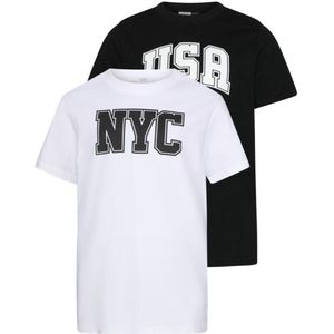 Urban Classics - 2 Pack USA & NYC College Kinder Tshirt - Kids 158/164 - Zwart/Wit