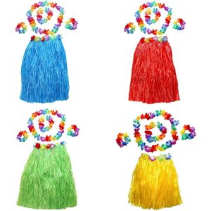 4 Stukken Hula Outfit - Hula Kostuum - Hawaii Kleding voor Feestjes - Dansfeest Accessoires - Verhoog de Feestsfeer (Vier Kleuren)