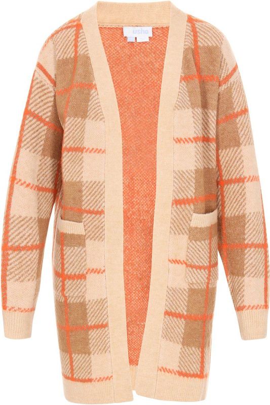 Usha - BLUE LABEL - Gebreid Vest - Beige - Geruit