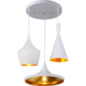 Wit/Goud Retro Hanglamp - Set van 3 Industrieel Plafondlamp van Metaal met Gouden Binnenlaag - Retro Vintage Design voor Eetkamer/Woonkamer - Exclusief Lichtbron
