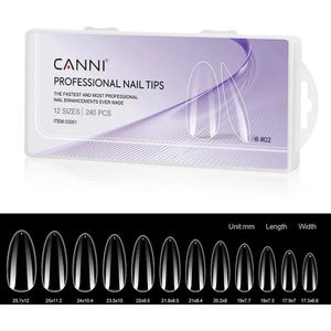 Canni Nagel Tips Transparant Almond - 240 stuks - Nageltips - Nageltips voor Gelnagels - Nagel Tips Acryl - Nepnagels met Lijm - Nagel Tips met Lijm