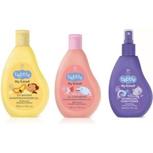 Kind & Baby Shampoo 2 in 1 Banaan en Aardbei, 500 ml & Kinder Conditioner, 150 ml , Bebble