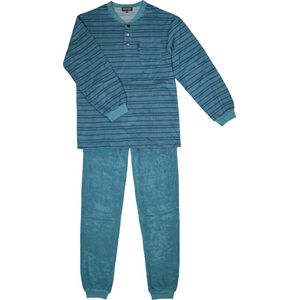 Gentlemen Heren badstof pyjama met knoopsluiting gestreept Marine-Groen- maat S
