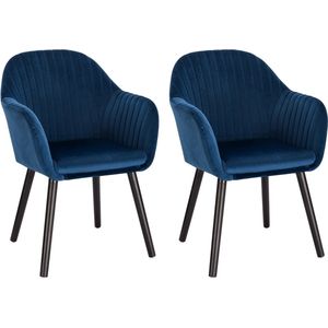 SteeFly® Set van 2 blauwe eetkamerstoelen - Zithoogte 44cm - Anti-slip - Zachte zitting - Moderne uitstraling - Voor elk interieur