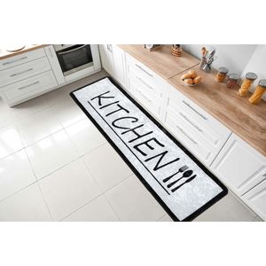 Flycarpets Kitchen Wasbaar Keukenloper / Keukenmat - Lichtgrijs / Zwart - Keuken Tapijt - 60x180 cm