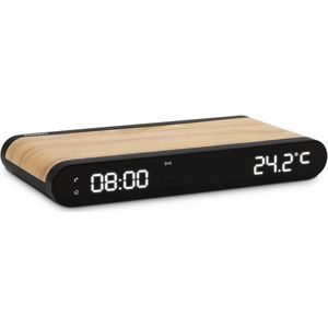 Houten wekker met inductielader en temperatuurdisplay – 3-in-1 functie voor moderne slaapkamers