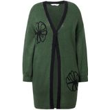 MIAMODA MIAMODA - Dames - Lang vest straight fit bloemenborduursel - Donkergroen - Maat 42+