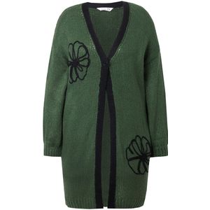 MIAMODA MIAMODA - Dames - Lang vest straight fit bloemenborduursel - Donkergroen - Maat 42+
