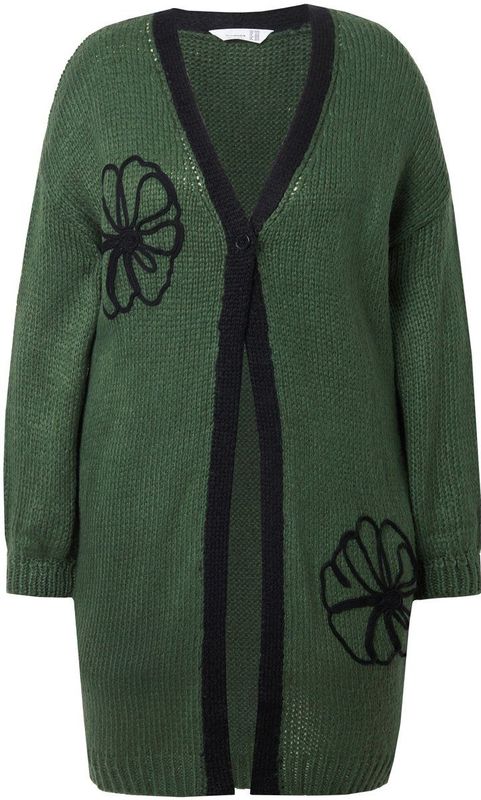 MIAMODA MIAMODA - Dames - Lang vest straight fit bloemenborduursel - Donkergroen - Maat 42+