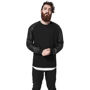 Urban Classics - Raglan Leather Imitation Crew Sweater/trui - S - Zwart