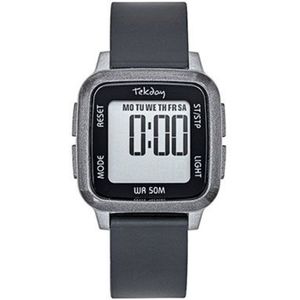 Tekday-Horloge-Dames/Heren-Digitaal-Alarm-Stopwatch-Datum-Backlight-5ATM 34MM-Zwart/Antraciet