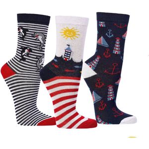 Grappige kindersokken | Marine print | Kleur: Blauw | Maat: 19-22 | Aantal: 3 paar