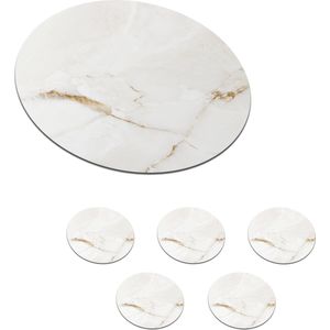 Onderzetters voor glazen - Rond - Marmer - Wit - Goud - 10x10 cm - Glasonderzetters - 6 stuks