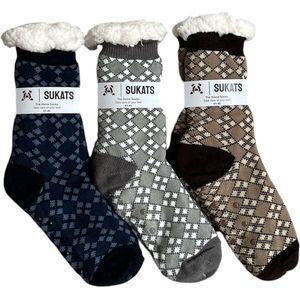 BLACK FRIDAY - Sukats® Huissokken - Homesocks - 3 Paar - Maat 41-46 - Antislip Sokken - Fluffy Sokken - Huissokken Heren - Slofsokken - Variant 12 - Meerdere Maten en Varianten - Verwarmde Sokken