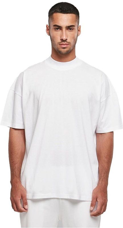 Build Your Brand - Oversized T-shirt - Wit - Met Opstaande Kraag