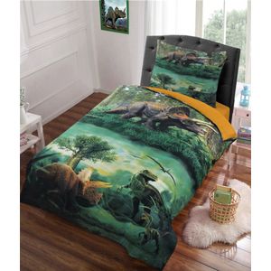 Dekbedovertrek Dinosaurus Groen 140 x 200/220 cm + 1 kussensloop