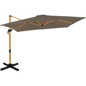 VONROC Premium Zweefparasol Pisogne 300x300cm - Duurzame parasol – 360 ° Draaibaar - Kantelbaar – UV werend doek – Houtlook - Taupe – Incl. beschermhoes
