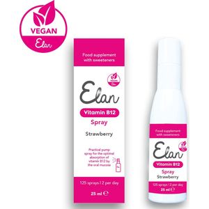 Elan Vegan vitamine B12 spray - 25 ml - extra hoog (optimaal) gedoseerd - aardbeismaak (1.000 mcg vitamine B12)