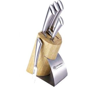 Edënbërg - Silver Line - Luxe Messenset - 6-delig - RVS - Bamboe Standaard