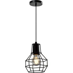 QUVIO Hanglamp industrieel - Lampen - Plafondlamp - Leeslamp - Verlichting - Verlichting plafondlampen - Keukenverlichting - Lamp - Draadlamp bol - D 15 cm - Zwart
