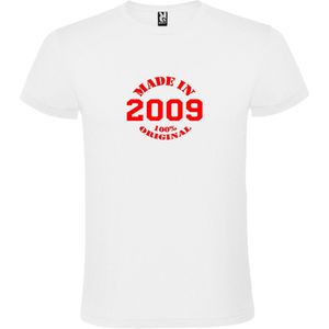 Wit T-Shirt met “Made in 2009 / 100% Original “ Afbeelding Rood Size XXXL