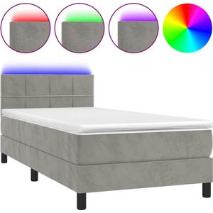 VidaXL Boxspring met Matras en LED Fluweel Lichtgrijs 80x200 cm