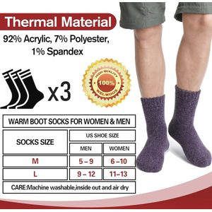 Thermosokken 3 Paar - Warme Wintersokken voor Dames en Heren - Ademend en Dikke Kuschelsokken voor Werk en Skiën