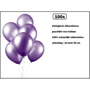 100x Luxe Ballon pearl paars 30cm - biologisch afbreekbaar - Festival feest party verjaardag landen helium lucht thema