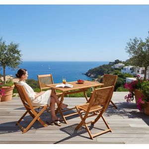 5-delige Inklapbare Acaciahouten Tuinset – 120 x 70 x 75 cm – Weerbestendig & FSC®-Gecertificeerd – Robuuste Tafel + 4 Klapstoelen – 160 kg Draagvermogen – Voor Tuin, Terras & Balkon – Altameubel