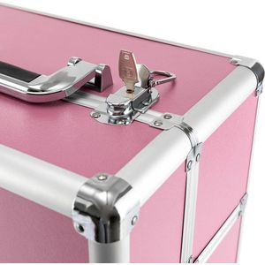 Gran Vida® - Rollende Make-Up Koffer - Grote Cosmetische Trolley met 4 Schuifladen - Organizer - Ideaal voor Salon, Kappers & Reizen - Inclusief Sleutel & Zwenkwielen - Roze