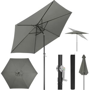 BukkitBow - Parasol - UV-Bestendig - Strandparasol - 45° Buigbaar - met Handslinger - Zeshoekig - 240cm (Donker Grijs)