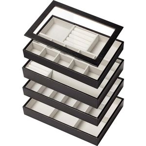 Stapelbare sieradenlade - opbergdoos voor dames - platte juwelendoos - sieraden organizer