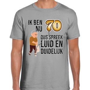 Bellatio Decorations Cadeau T-shirt heren - leeftijd 70 jaar - grijs - luid en duidelijk - verjaardagsfeest L