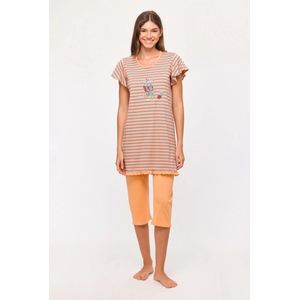 Woody pyjama dames - multicolor gestreept - lieveheersbeestje - 251-10-BAB-S/904 - maat XXL