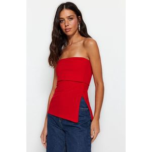 Trendyol Zwarte Strapless Crêpe Gebreide Blouse Met Ritssluiting Aan De Hals En Zijkant Twoss23Bz00928