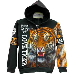 Kinder vest met tijger kleur zwart full color sweatvest maat 98/104 tiger wildlife hoodie stoer zeer mooi!