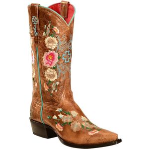 Macie Bean dames cowboylaarzen in bruin leer met kleurrijke bloemenborduursels