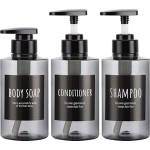 300 ml lege shampoofles, 3 stuks kunststof pompdispenserfles, 300 ml, navulbare shampoo-pompflessen voor de douche, lichaamszeep, haarspoeling, hotel, badkamer, grijs