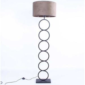 Zwarte vloerlamp met taupe kap | Velours | 1 lichts | bruin / taupe | metaal / stof | kap Ø 45 cm | staande lamp / vloerlamp | modern / sfeervol design