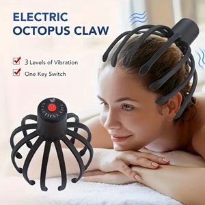 Elektrische Octopus Klauw Scalp Massager met 3 Trillingsniveaus, LED Rood Licht, Oplaadbaar via USB Lithium Polymeer Batterij, TPE Materiaal, Universele Pasvorm - Ideaal Geschenk voor Familie, Mannen & Vrouwen