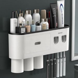 LuxeBass - Tandenborstelhouder - Automatisch Tandpasta Dispenser - met Lade en Opbergvak voor Badkamer - LB544